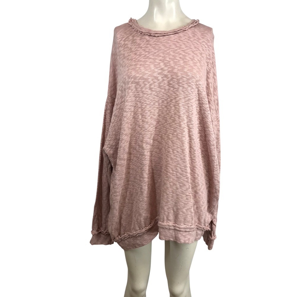 POL Womens Oversized Marled Knit Sweater Dusty Rose Pink Raw Edge‎ SMT2254E L